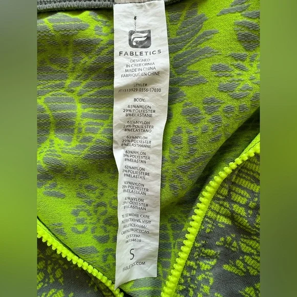 💚 EUC Fabletics Nanette Neon Green & Gray Floral Full-Zip Jacket | Women’s Small - Picture 13 of 13
